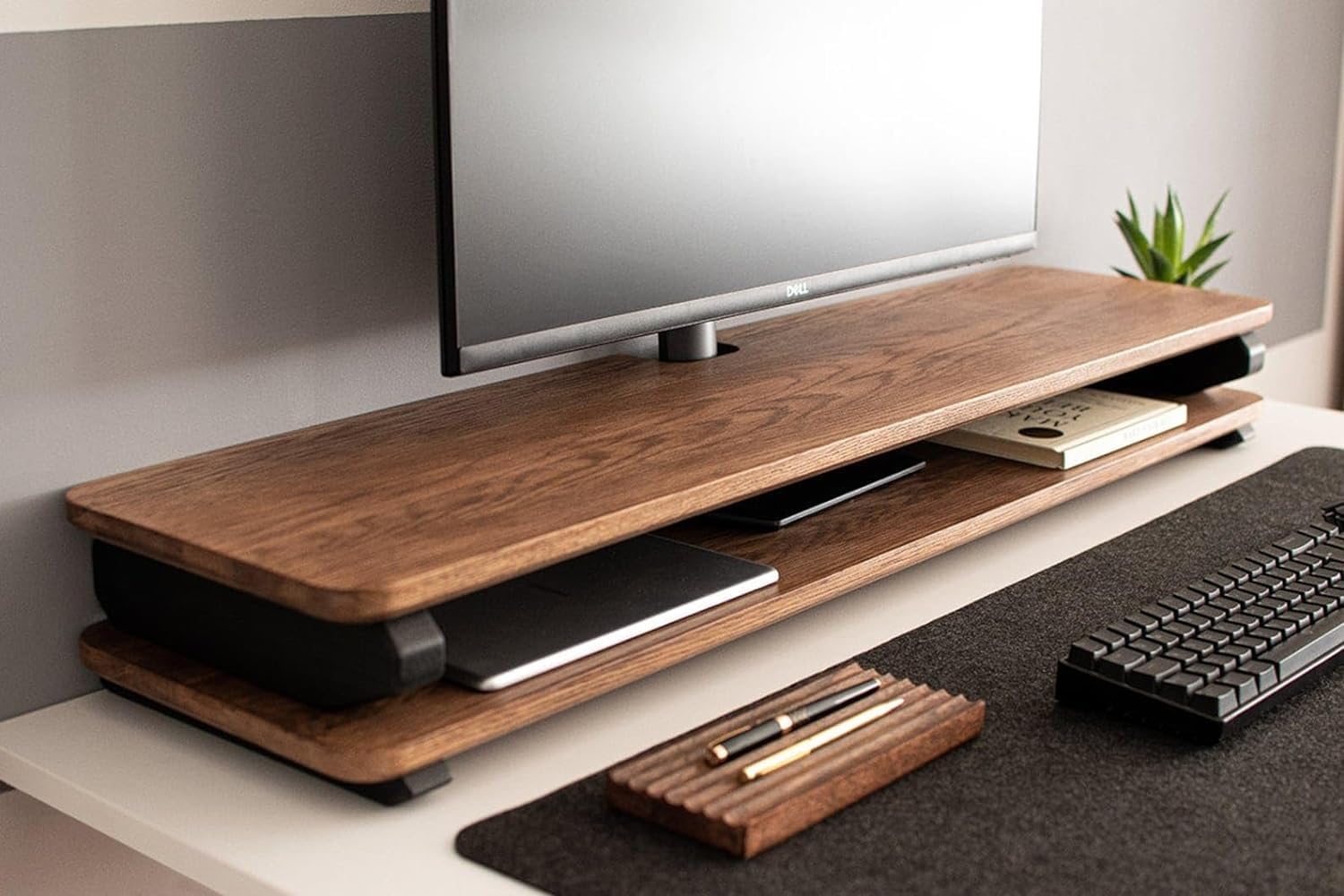 Wooden Monitor Stand with Storage Organizer